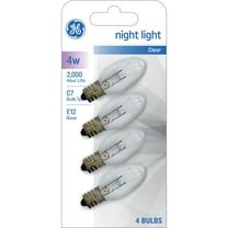 GE Incandescent Night Light Bulbs, 4 Watts, C7 Bulbs, Small Base, Clear Finish, 4-Pack