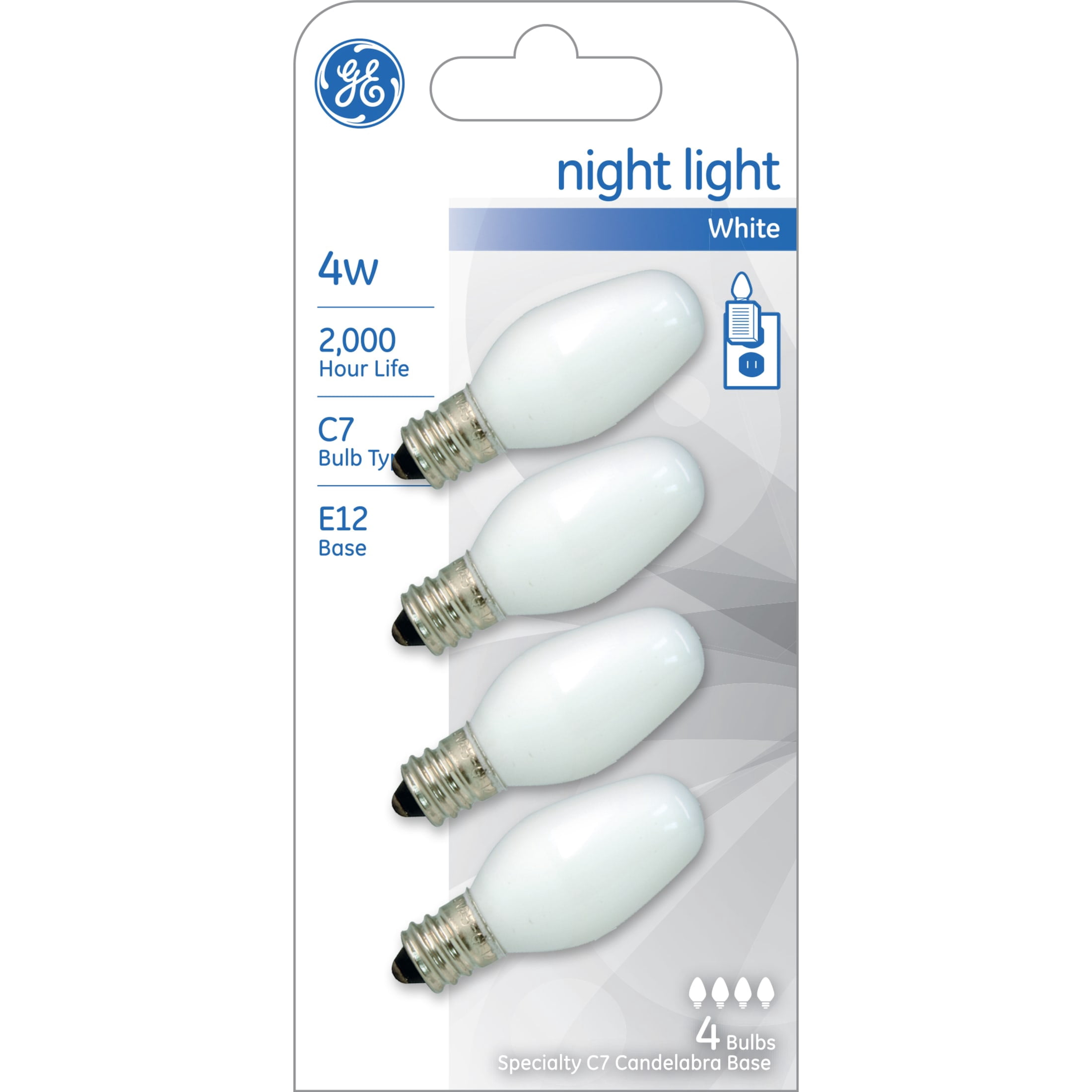 GE Incandescent 4 Watt None C7 Night Light Bulbs 4 Pack
