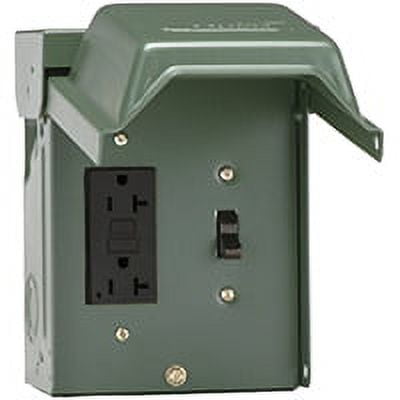 Green Metallic Outdoor Power Outlet with Switch and GFCI