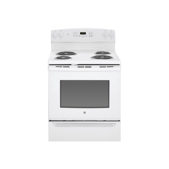 GE JB255DJWW - Range - freestanding - width: 30 in - depth: 28.7 in - height: 46.9 in - with self-cleaning - white on white