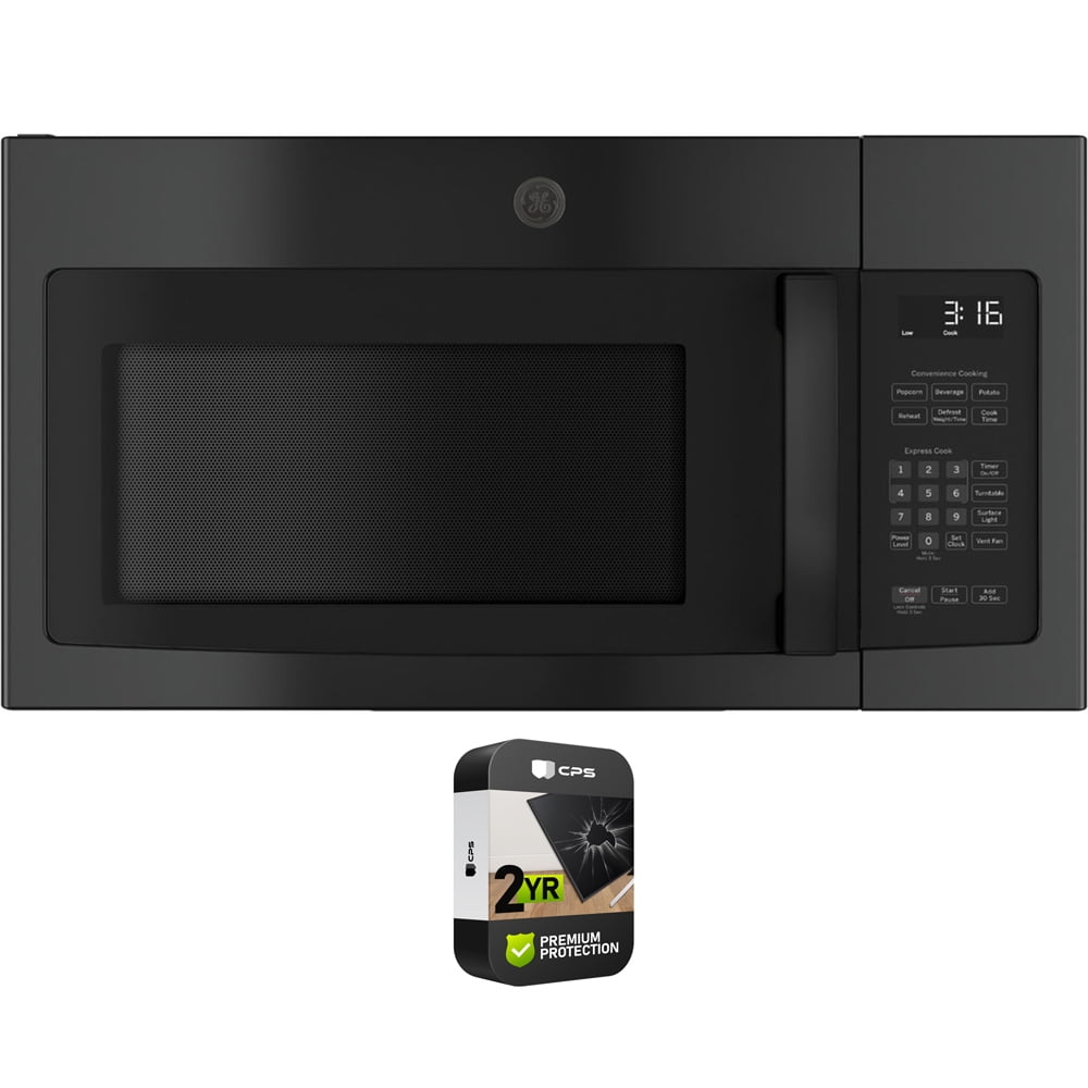GE JNM3163DJBB 1.6 Cu. Ft. Over the Range Microwave Oven with Recirculating Venting Black Bundle with Premium 2 YR CPS Enhanced Protection Pack