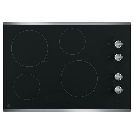 GE - 30" Built-In Electric Cooktop - Stainless steel on black