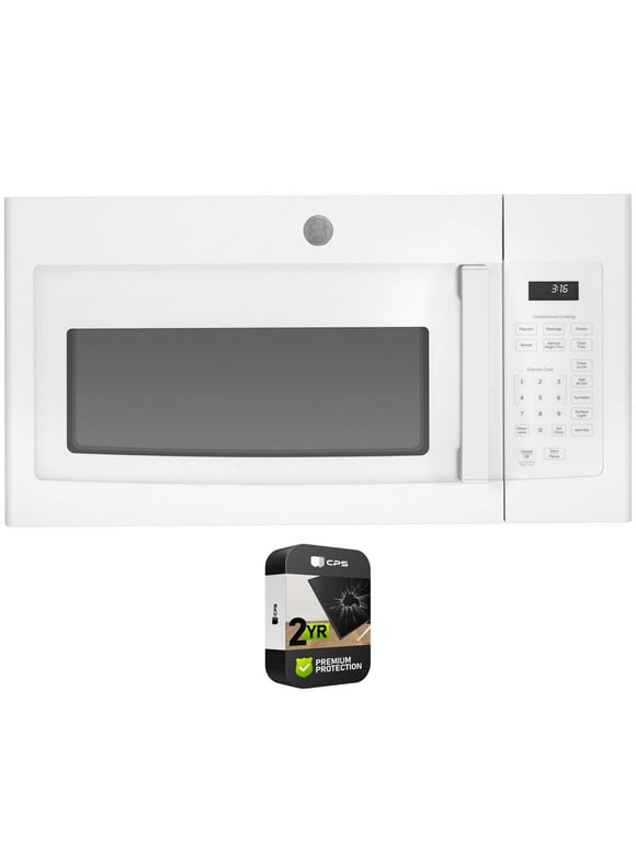 GE JVM3160DFWW 1.6 Cu. Ft. Over-the-Range Microwave Oven White Bundle with Premium 2 YR CPS Enhanced Protection Pack