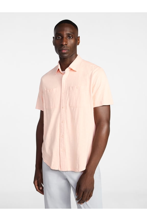 Men's and Big Men's Knit Button-up Shirt with Short Sleeves, Sizes S-5XL