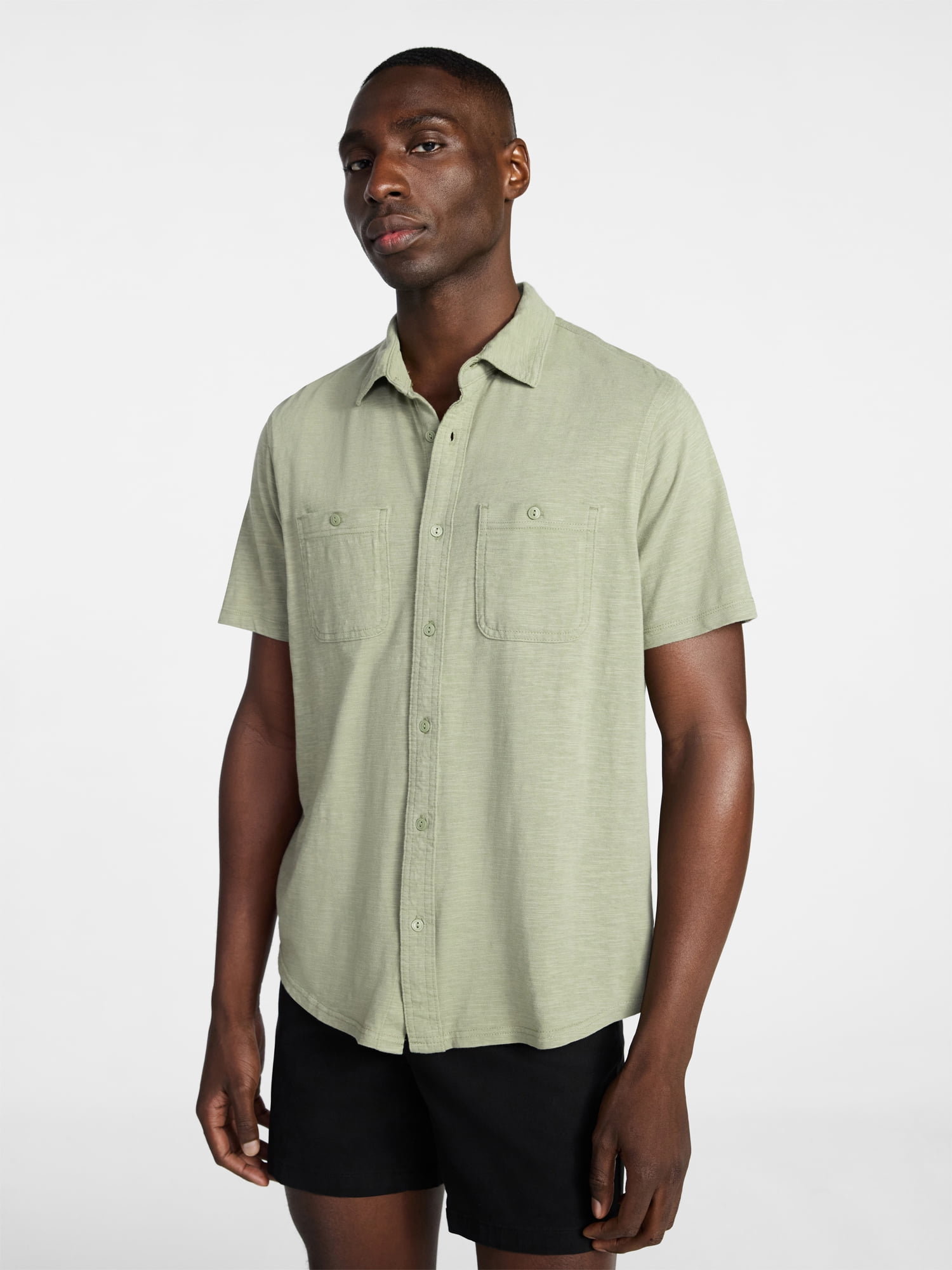 George Men's and Big Men's Knit Button-up Shirt with Short Sleeves, Sizes S-5XL