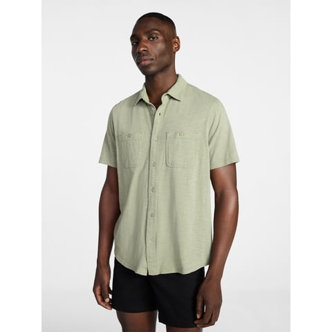 Men's and Big Men's Knit Button-up Shirt with Short Sleeves, Sizes S-5XL