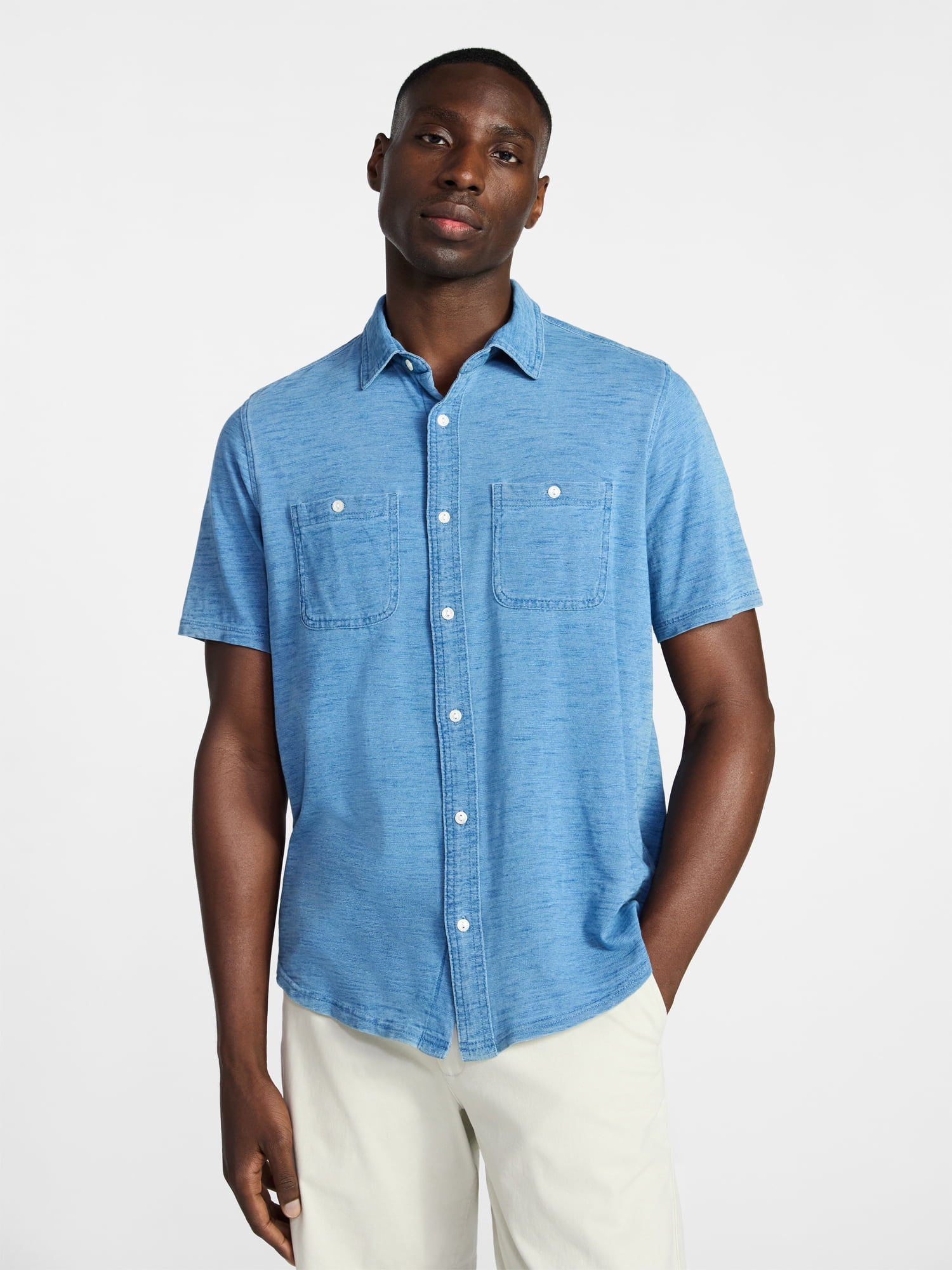 George Men's and Big Men's Knit Button-up Shirt with Short Sleeves, Sizes S-5XL