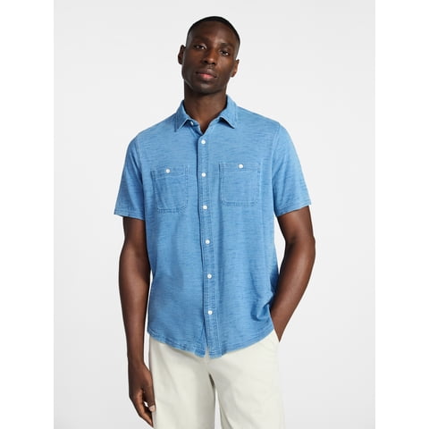 Men's and Big Men's Knit Button-up Shirt with Short Sleeves, Sizes S-5XL