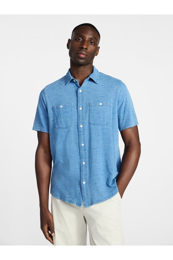 Men's and Big Men's Knit Button-up Shirt with Short Sleeves, Sizes S-5XL