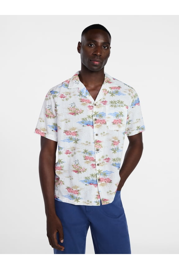 Men's Relaxed Fit Linen Blend Camp Shirt with Short Sleeves, Sizes S-5XL, LT-3XLT