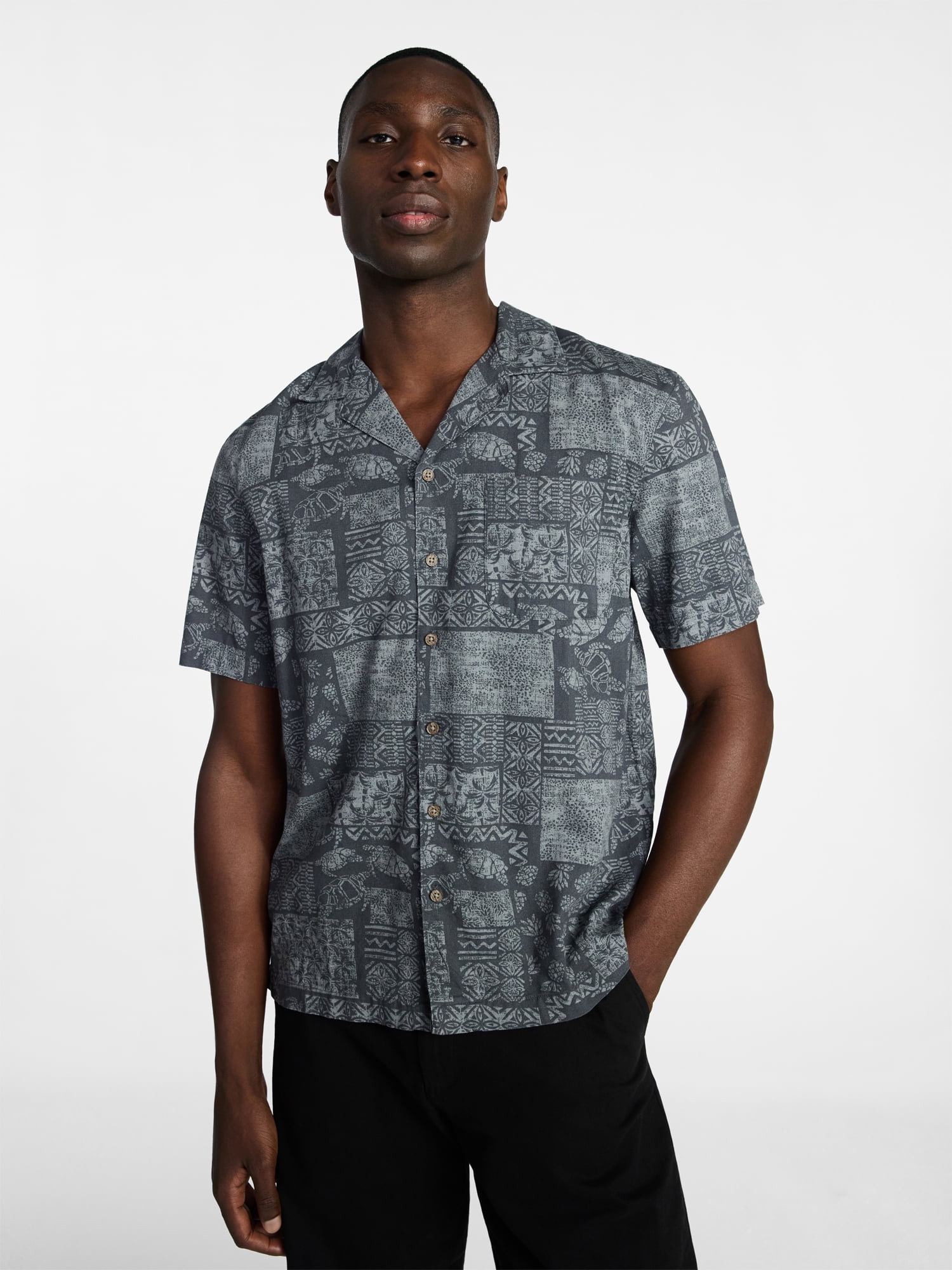 George Men's Relaxed Fit Linen Blend Camp Shirt with Short Sleeves, Sizes S-5XL, LT-3XLT