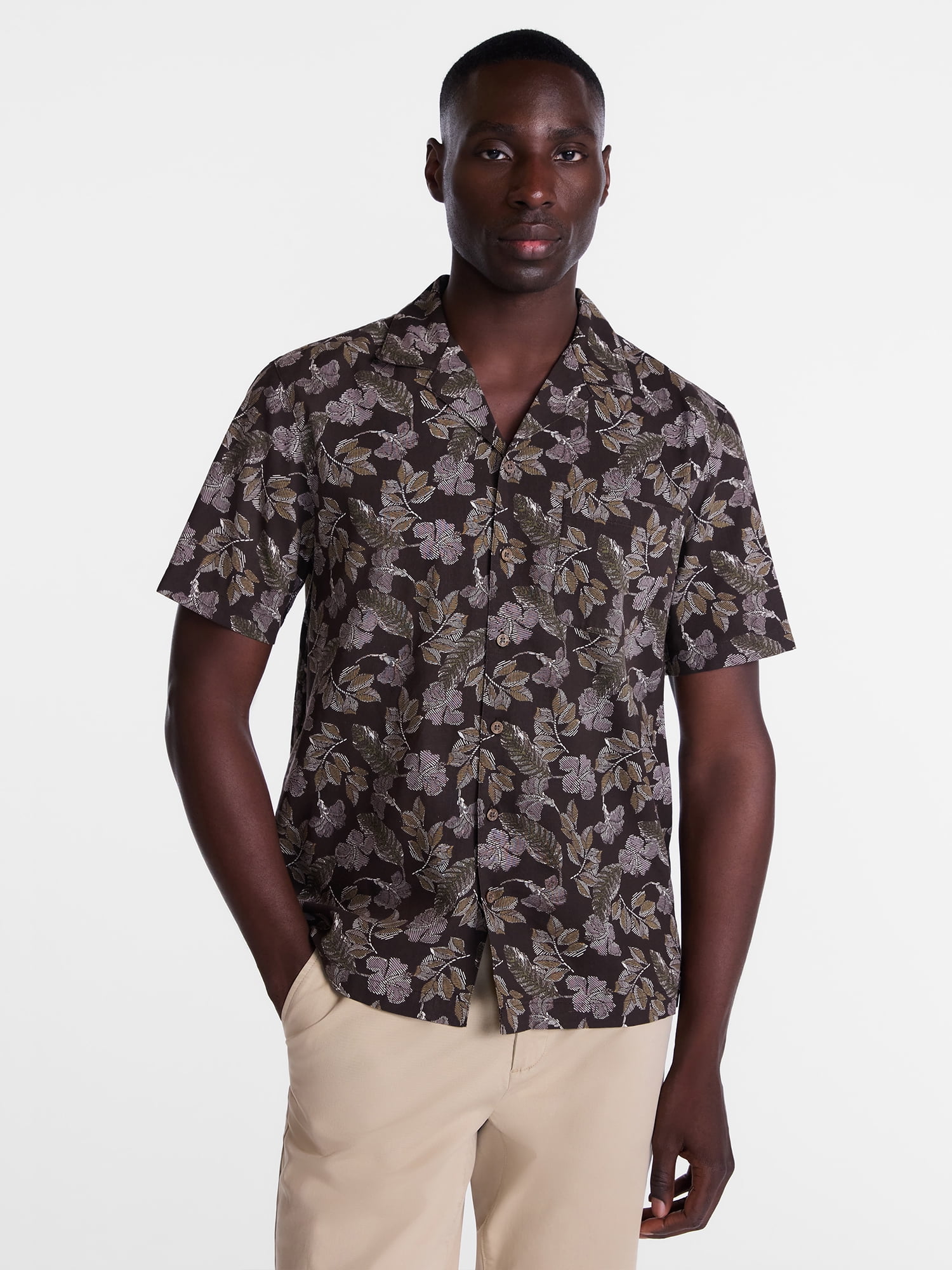 George Men's Linen Blend Camp Shirt with Short Sleeves, Sizes S-3XL