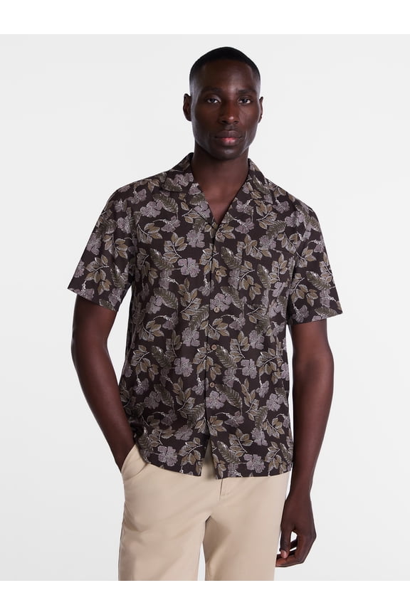 Men's Linen Blend Camp Shirt with Short Sleeves, Sizes S-3XL