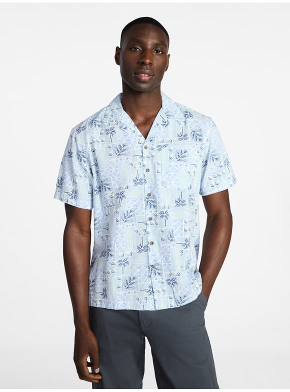 Men's Linen Blend Camp Shirt with Short Sleeves, Sizes S-5XL, LT-3XLT