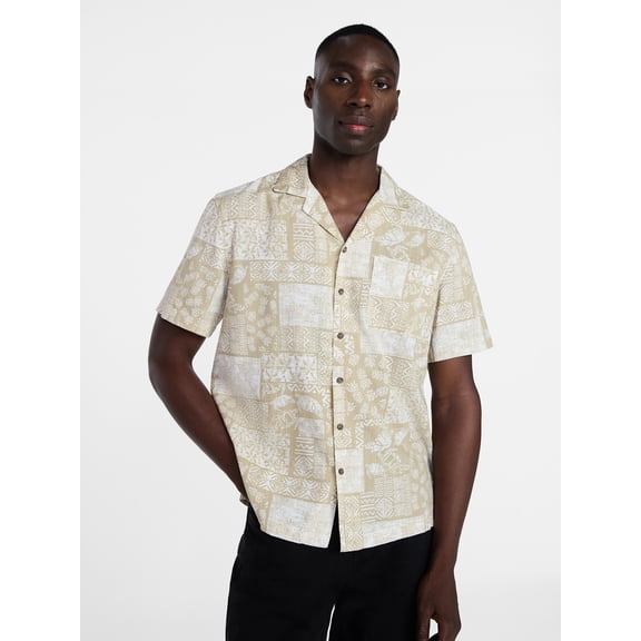 George Men's Linen Blend Camp Shirt with Short Sleeves, Sizes S-5XL, LT-3XLT