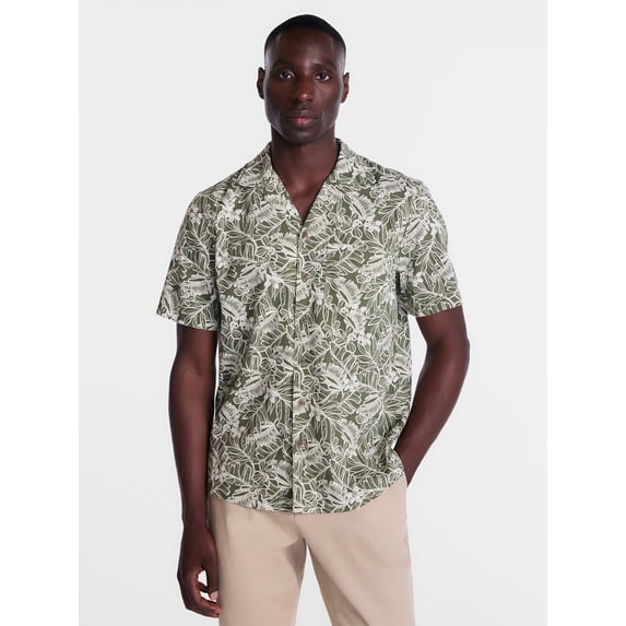 George Men's Linen Blend Camp Shirt with Short Sleeves, Sizes S-3XL