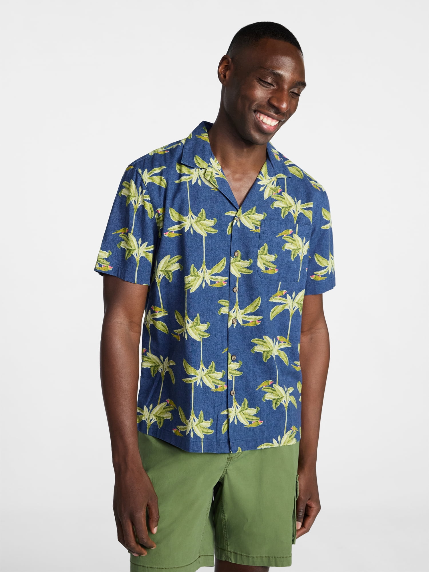 George Men's Relaxed Fit Linen Blend Camp Shirt with Short Sleeves, Sizes S-5XL, LT-3XLT