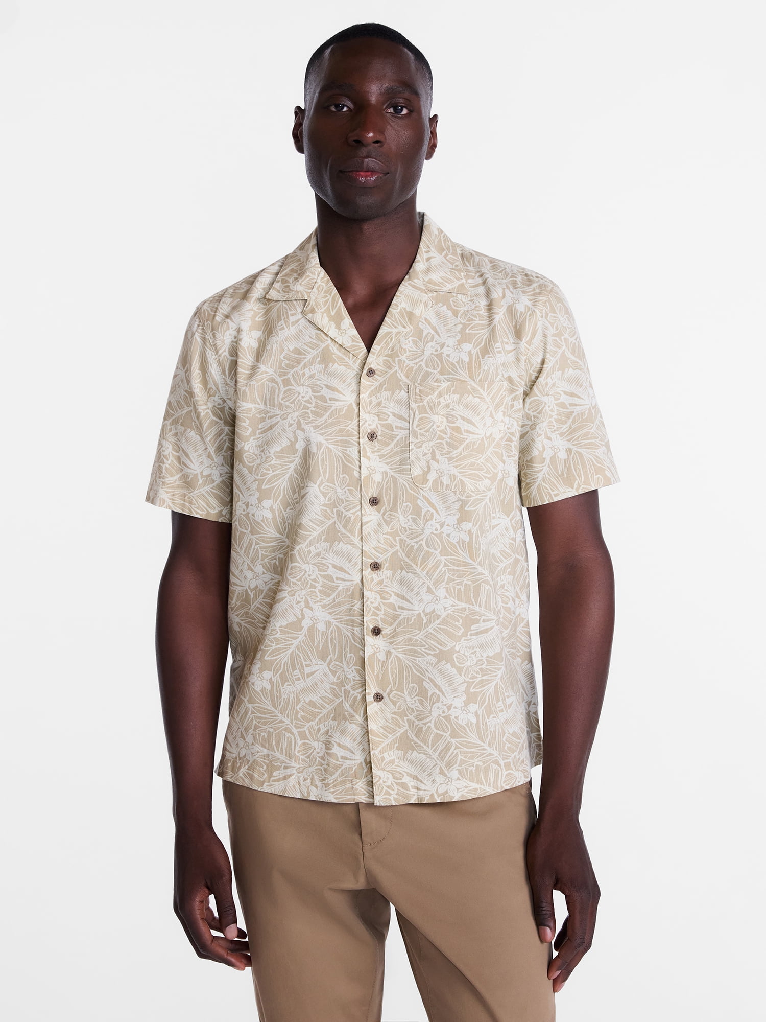 George Men's Linen Blend Camp Shirt with Short Sleeves, Sizes S-3XL