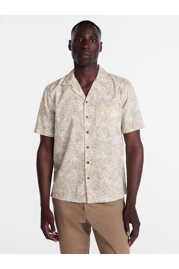 Men's Linen Blend Camp Shirt with Short Sleeves, Sizes S-3XL