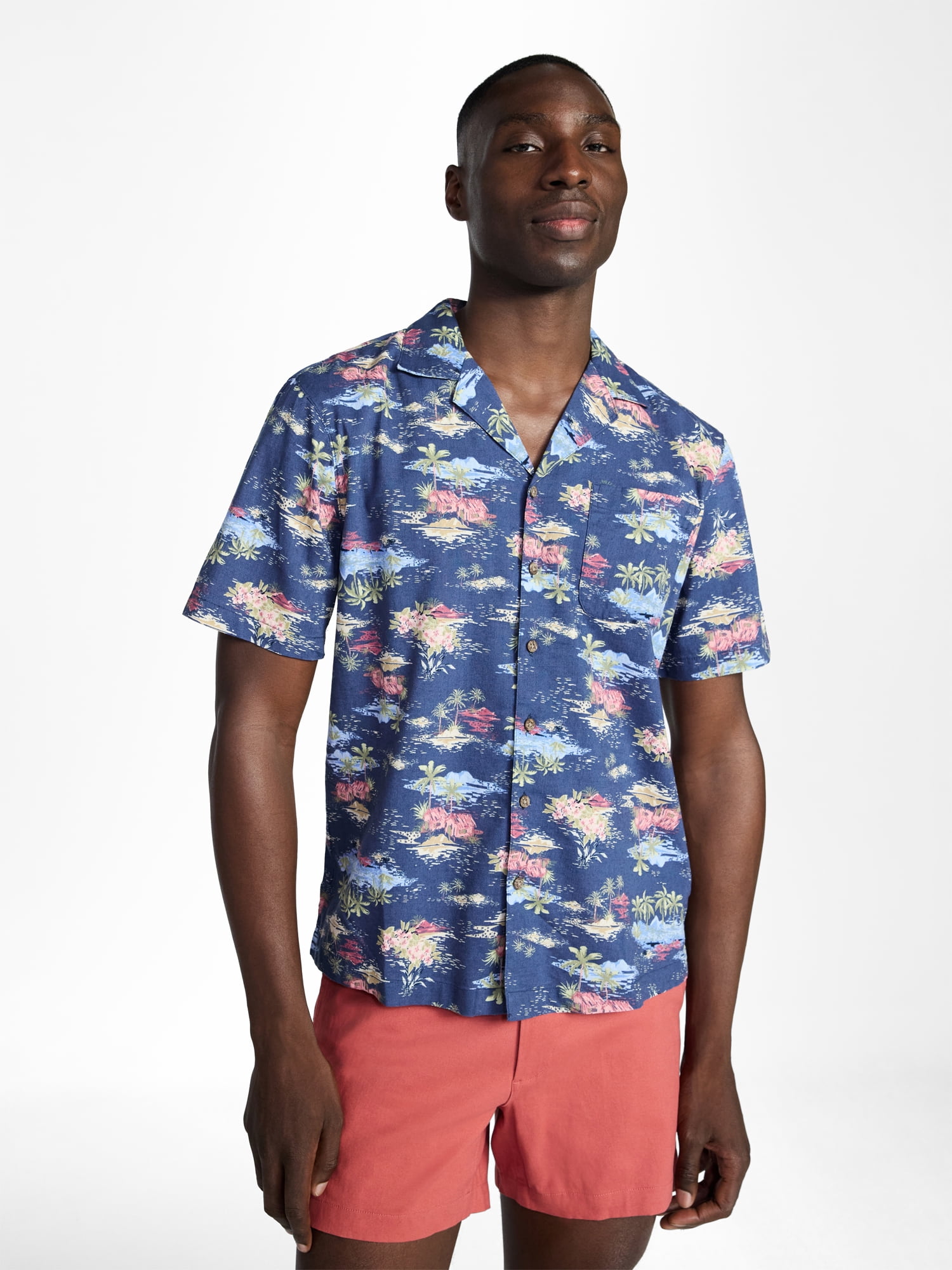 George Men's Relaxed Fit Linen Blend Camp Shirt with Short Sleeves, Sizes S-5XL, LT-3XLT