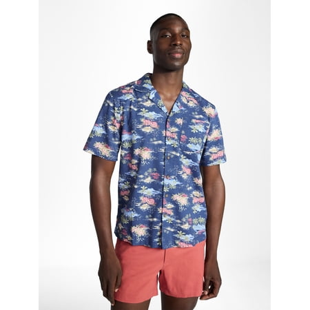George Men's Relaxed Fit Linen Blend Camp Shirt with Short Sleeves, Sizes S-5XL, LT-3XLT
