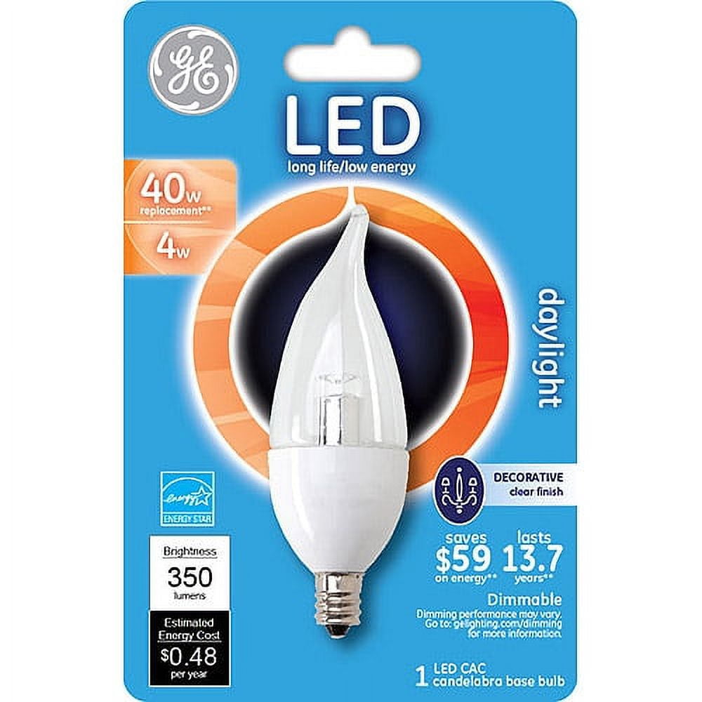 GE LED 4.5W Daylight Small Base Light Bulb, Clear Bent Tip