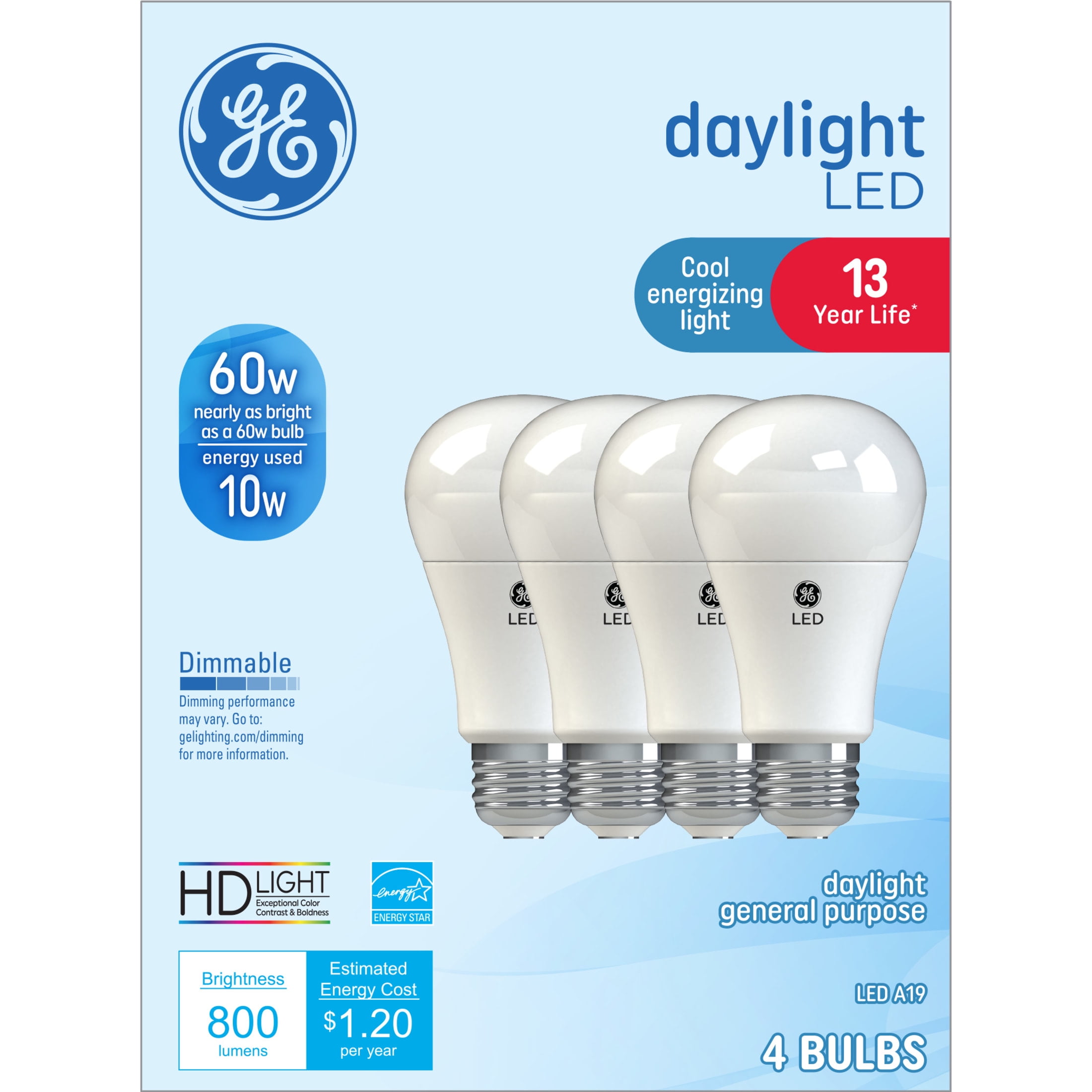 GE LED 60 Watt Replacement Daylight A19 General Purpose Bulbs 4 Pack