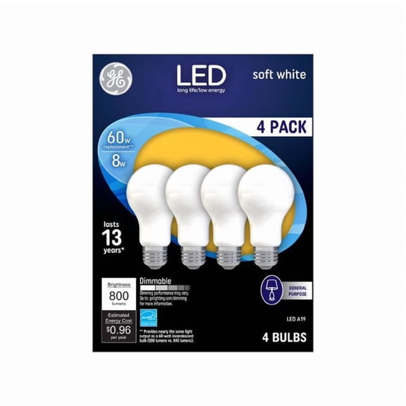 GE LED 60W Soft White General Purpose A19 Light Bulbs 4pk