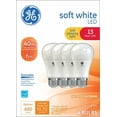 thumbnail image 1 of GE LED 6W (40W Equivalent) Soft White A19 General Purpose Light Bulbs, Medium Base, Dimmable, 4pk, 1 of 9
