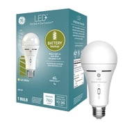GE LED+ Backup Battery LED Light Bulb, 60 Watt, Soft White, A21 Bulb, Medium Base