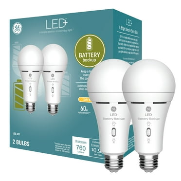 GE LED+ Battery Backup, 60 Watt, Soft White, A21 Bulbs, Medium Base, 2pk