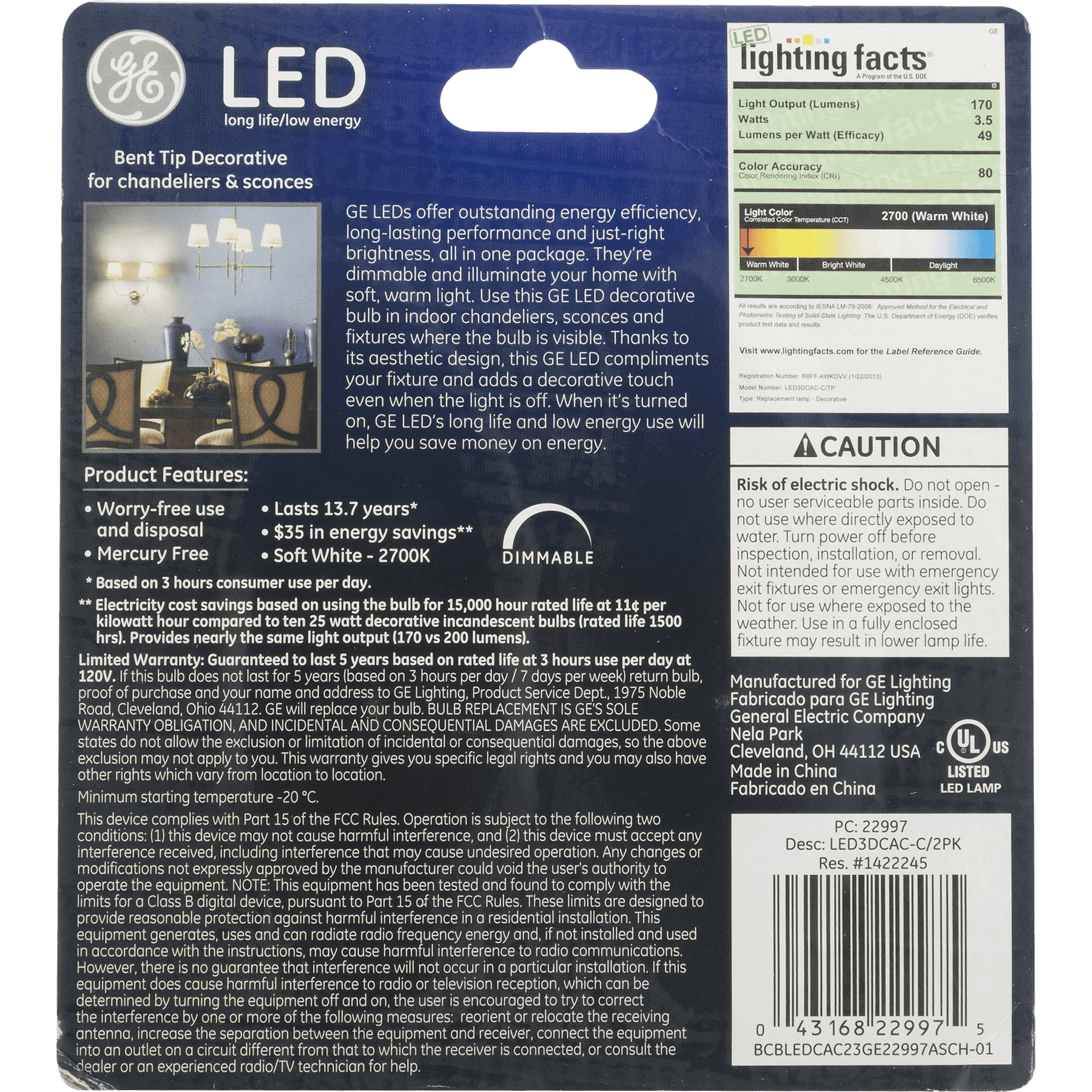 GE LED Candelabra Base Bulbs 25 W Soft White, 2.0 CT