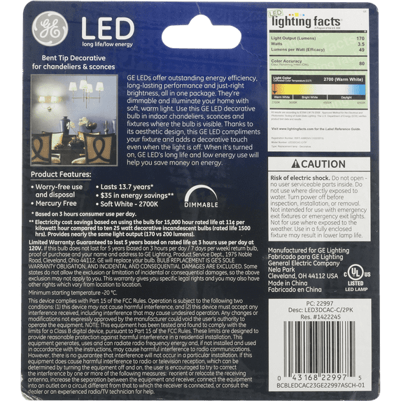 GE LED Candelabra Base Bulbs 25 W Soft White, 2.0 CT
