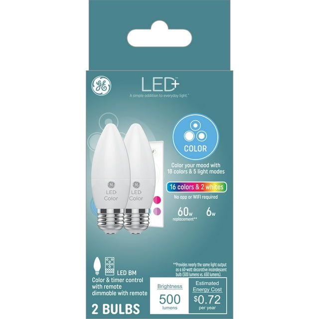 GE LED+ Color Changing LED Light Bulbs, 60 Watt, Decorative Bulbs