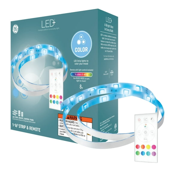 GE LED+ Color Changing LED Light Strip, 8 Watt, 16ft, Remote Included