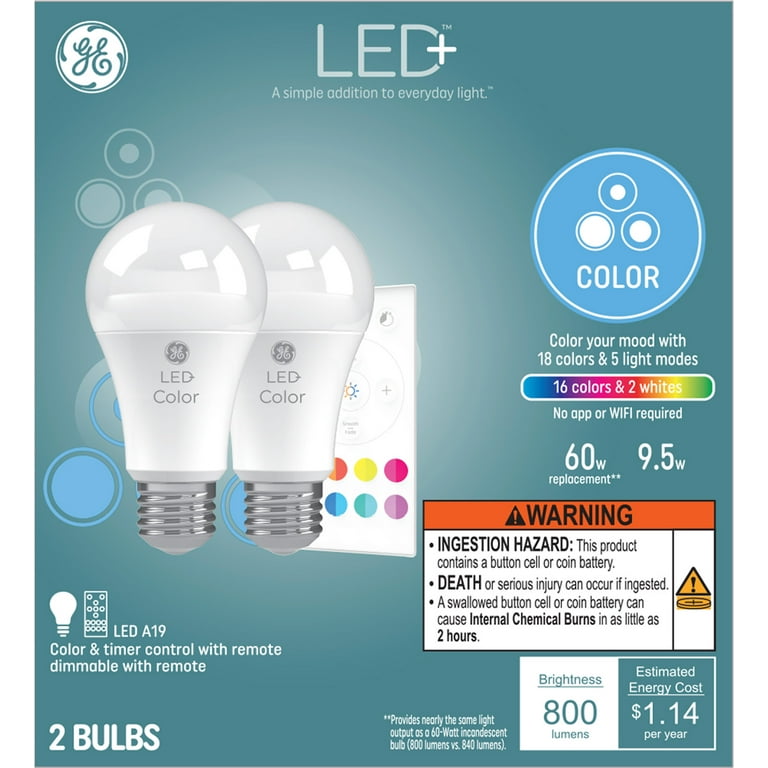 General electric 60w a19 with remote color changing led light bulb clear discount