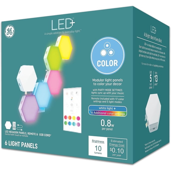 GE LED+ Color Fixture LED Light Bulbs, Hex Panels, 0.8 Watts (1 Pack)