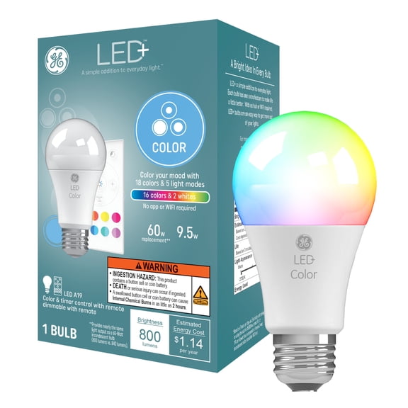 GE LED Color Lamp LED Light Bulbs,General Purpose, A19 Bulb, 9.5 Watts (1 Pack)