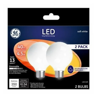 GE LED Decorative Light Bulbs, Soft White, Frosted, 350 Lumens, 4.5-Watts, 2-Pk.