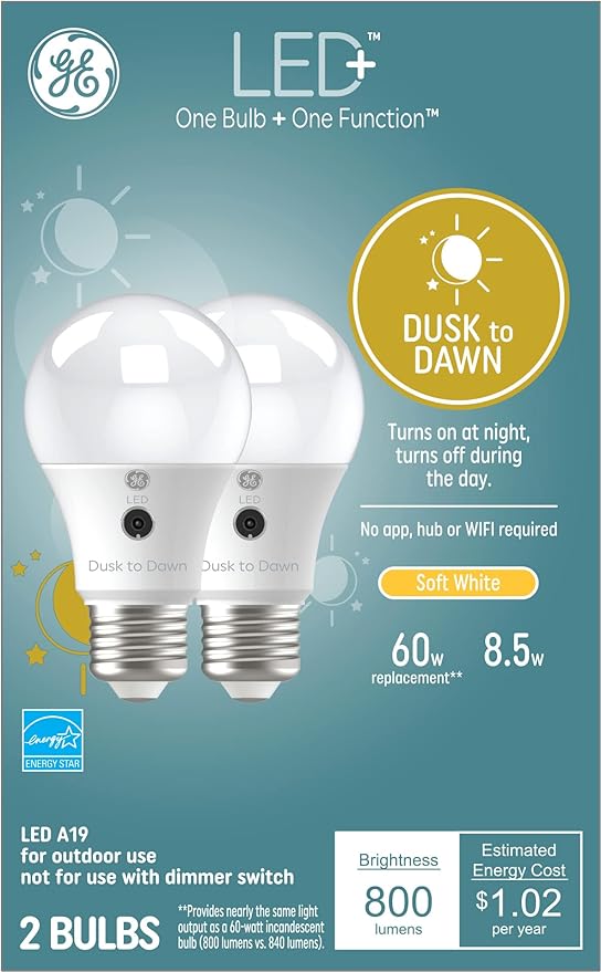 GE LED+ Dusk to Dawn LED Light Bulbs with Sunlight Sensors, Automatic