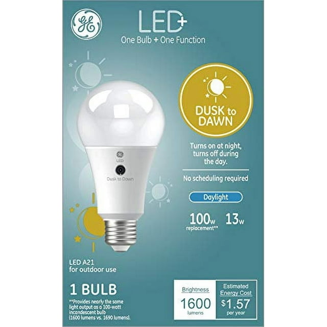 GE LED+ Dusk to Dawn Light Bulb, Outdoor Security Light, Daylight, 100