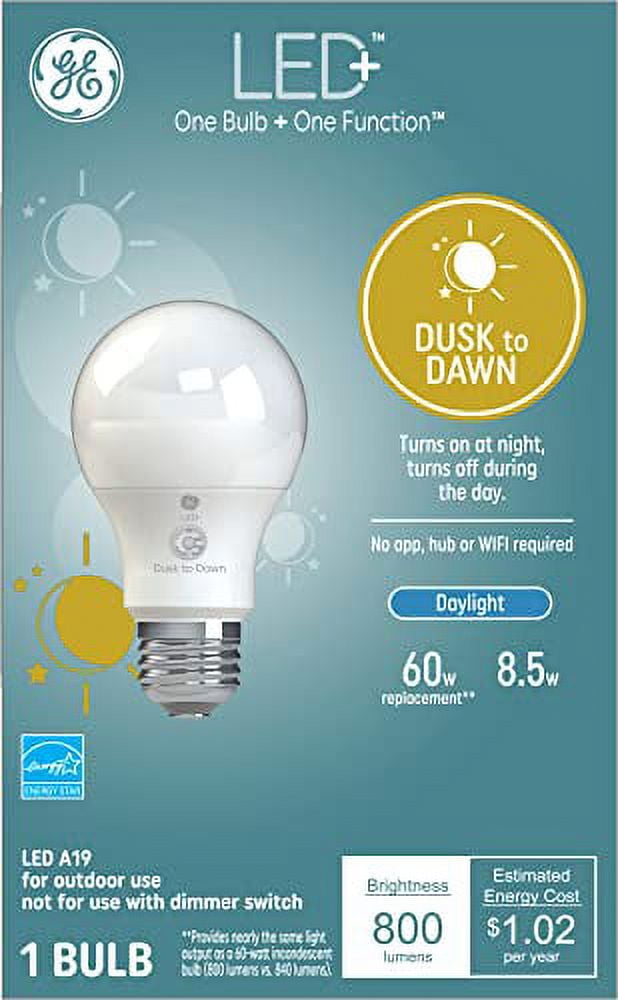 GE LED+ Dusk to Dawn Outdoor Light Bulb, Sunlight Sensors, Daylight