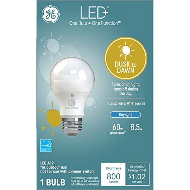 GE LED+ Dusk to Dawn Outdoor Light Bulb, Sunlight Sensors, Daylight
