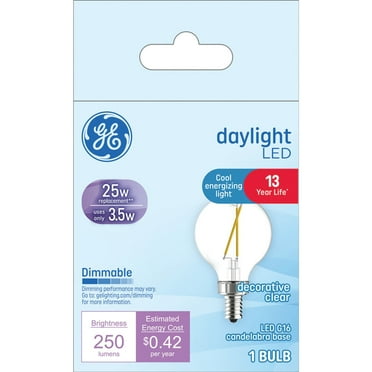 GE LED Light Bulb, 25 Watt, Daylight, G16.5 Globe Bulb, Small Base