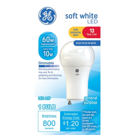 GE LED Light Bulb, 60 Watt, Soft White, A19 Bulb, Medium Base, 13yr