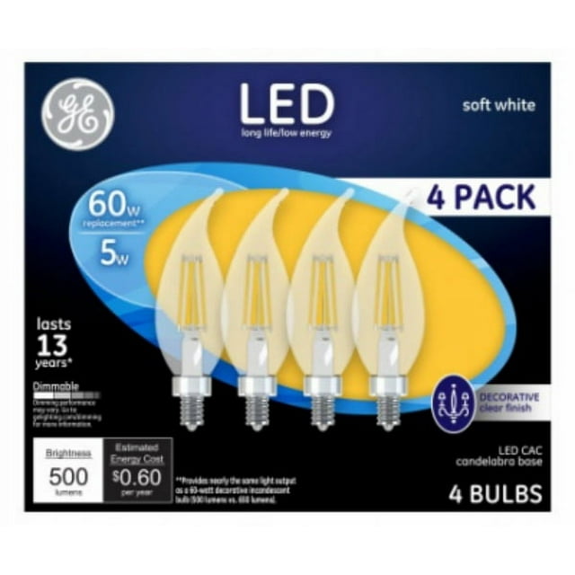 GE LED Light Bulb, Candelabra Base CAC Clear Dimmable LED Bulb, 5W