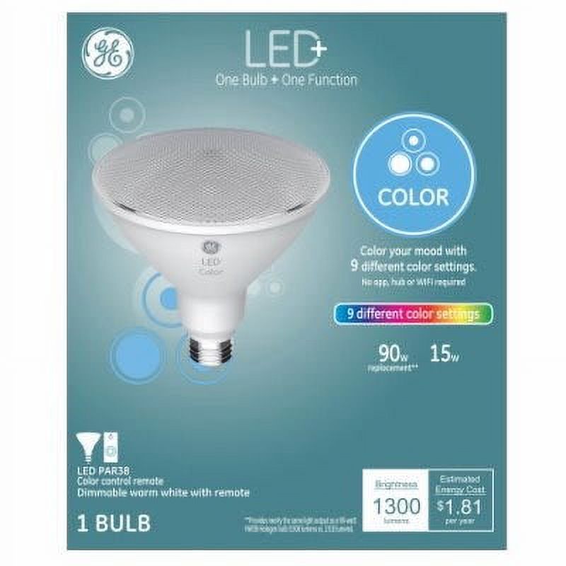 GE LED+ Light Bulb, ColorChanging & Dimmable Remote, PAR38, 1300