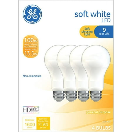 GE LED Light Bulbs, 100 Watt Eqv, Soft White, A21 General Purpose Bulbs, 4pk