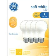 GE LED Light Bulbs, 100 Watt, Soft White, A19 Bulbs, Medium Base, Frosted Finish, 9yr, 4 pack