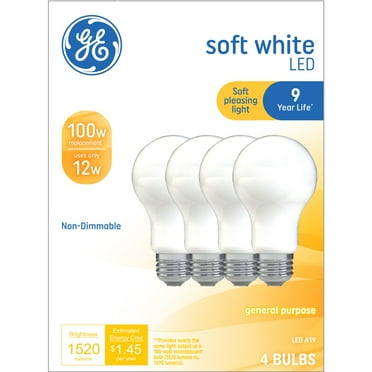 GE LED Light Bulbs, 100 Watt, Soft White, A19 Bulbs, Medium Base, Frosted Finish, 9yr, 4 pack